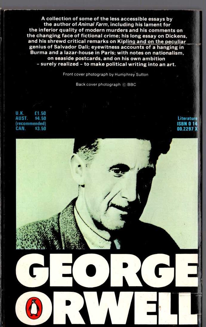 George Orwell  DECLINE OF THE ENGLISH MURDER and Other Essays magnified rear book cover image
