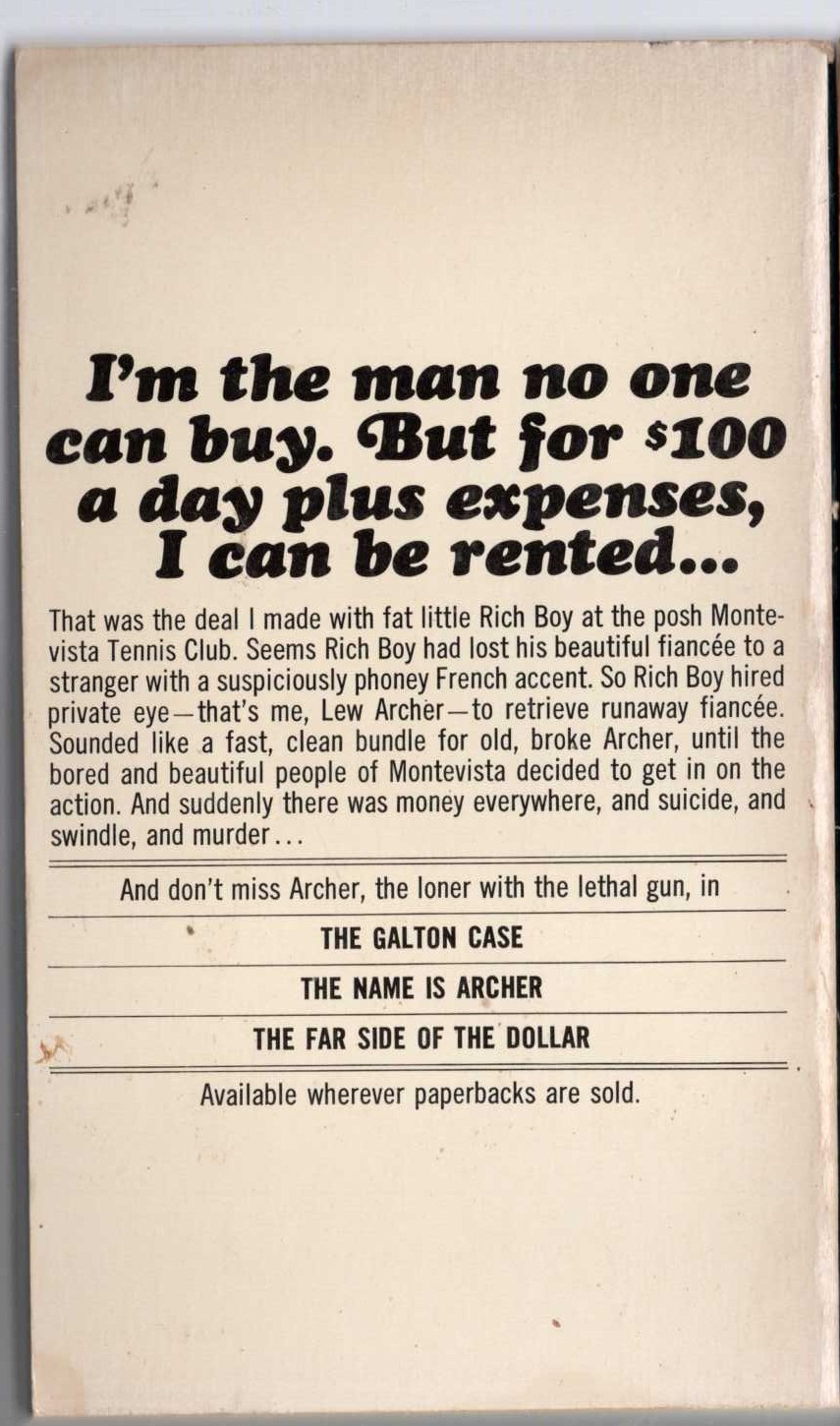 Ross MacDonald  BLACK MONEY magnified rear book cover image