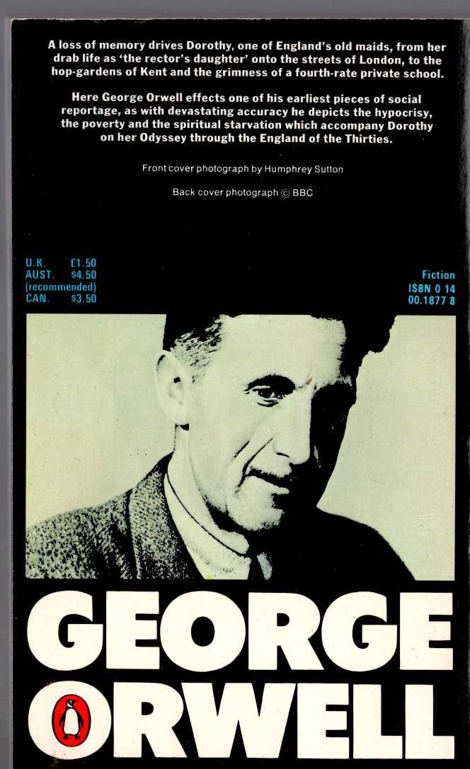 George Orwell  A CLERGYMAN'S DAUGHTER magnified rear book cover image