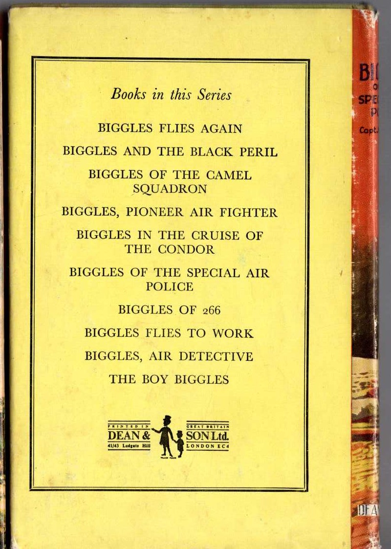 BIGGLES OF THE SPECIAL AIR POLICE magnified rear book cover image
