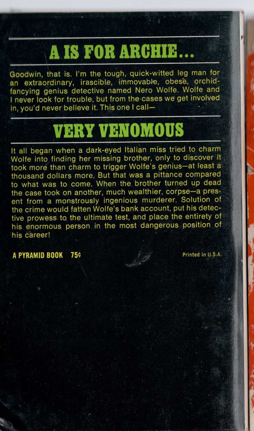 Rex Stout  FER-DE-LANCE magnified rear book cover image