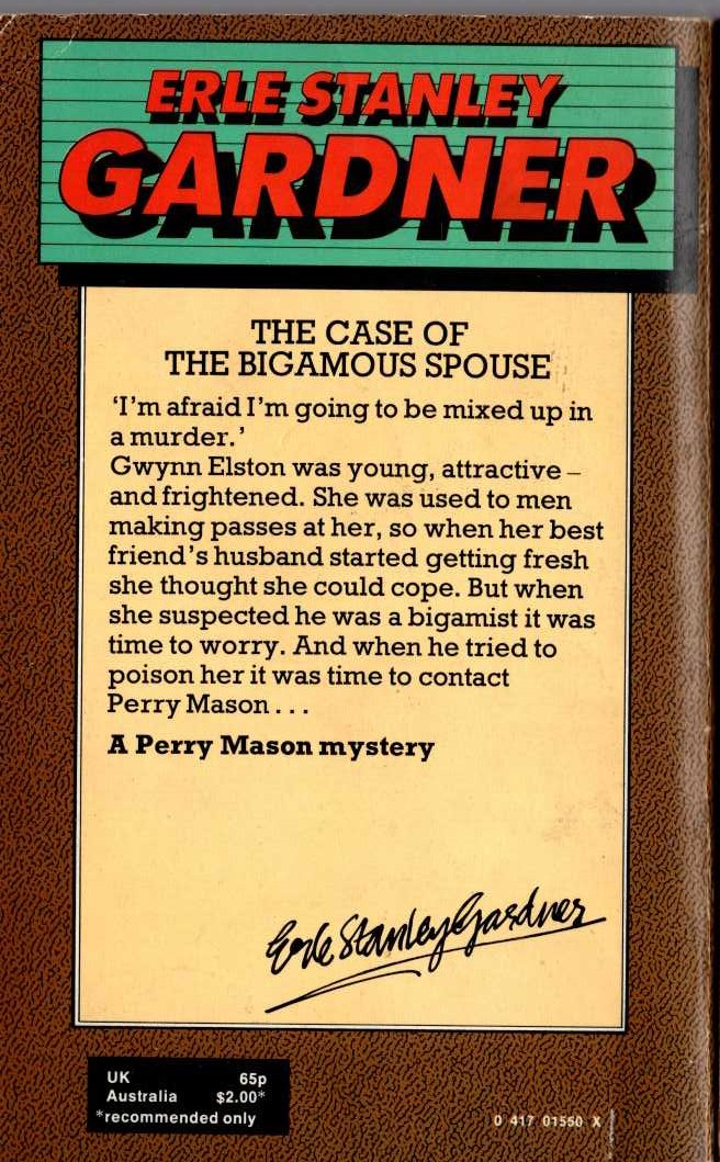Erle Stanley Gardner  THE CASE OF THE BIGAMOUS SPOUSE magnified rear book cover image