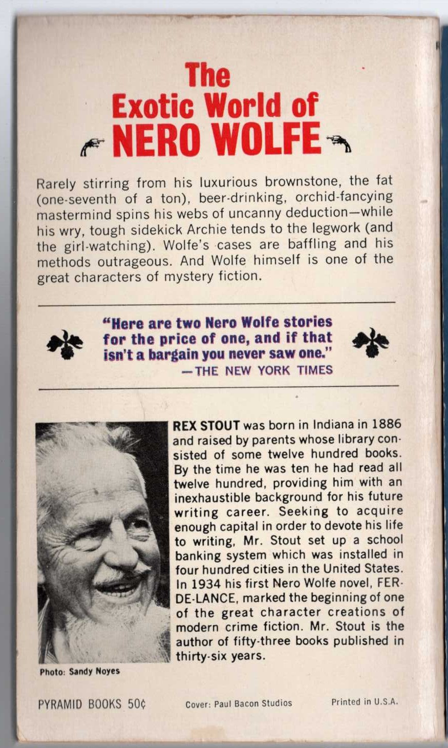 Rex Stout  BLACK ORCHIDS magnified rear book cover image