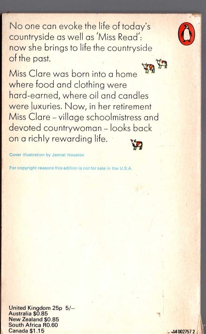 Miss Read  MISS CLARE REMEMBERS magnified rear book cover image