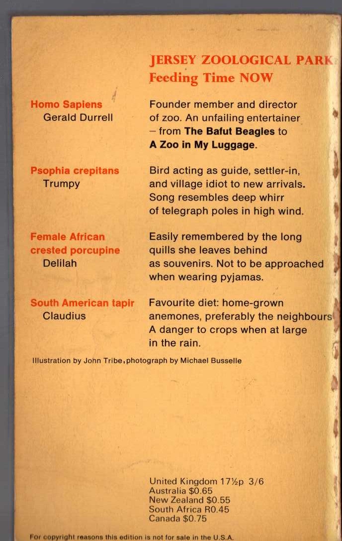Gerald Durrell  MENAGERIE MANOR magnified rear book cover image
