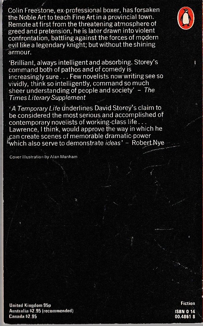 David Storey  A TEMPORARY LIFE magnified rear book cover image