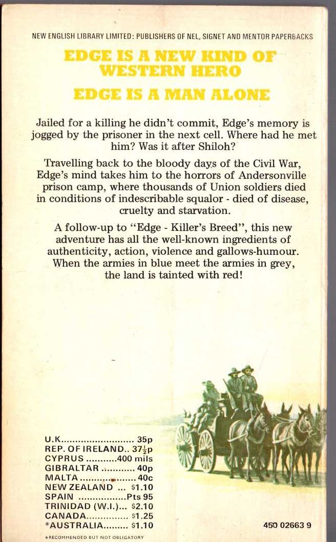 George G. Gilman  EDGE 6: THE BLUE, THE GREY AND THE RED magnified rear book cover image
