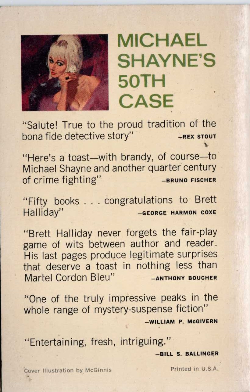 Brett Halliday  MIKE SHAYNE'S 50th CASE magnified rear book cover image