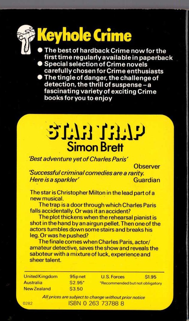 Simon Brett  STAR TRAP magnified rear book cover image