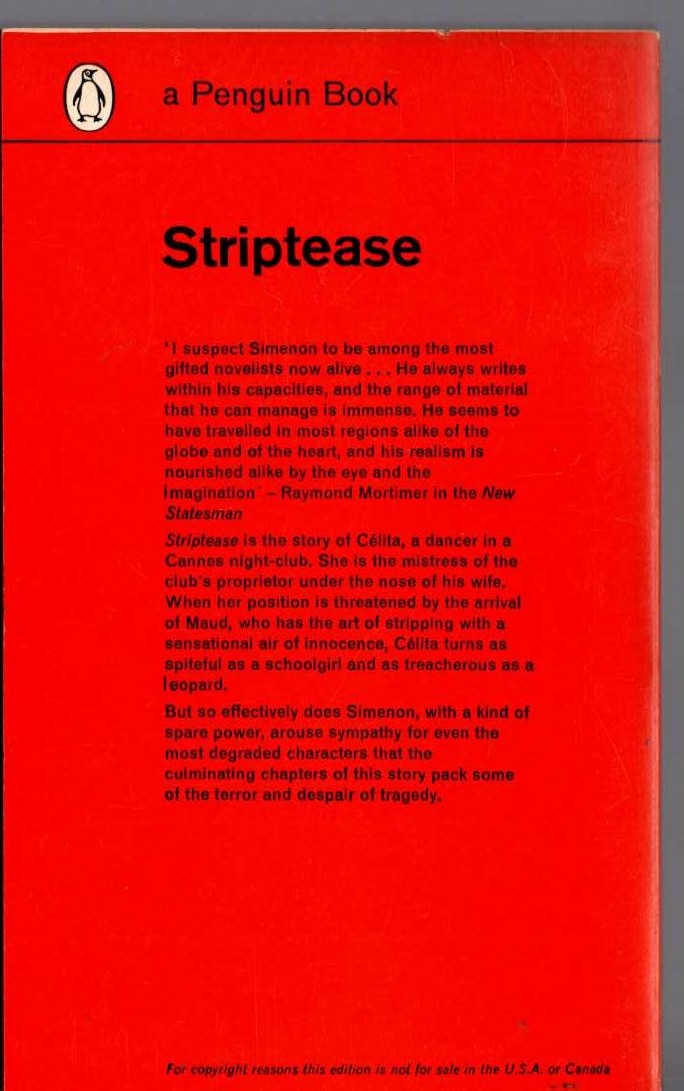 Georges Simenon  STRIPTEASE magnified rear book cover image