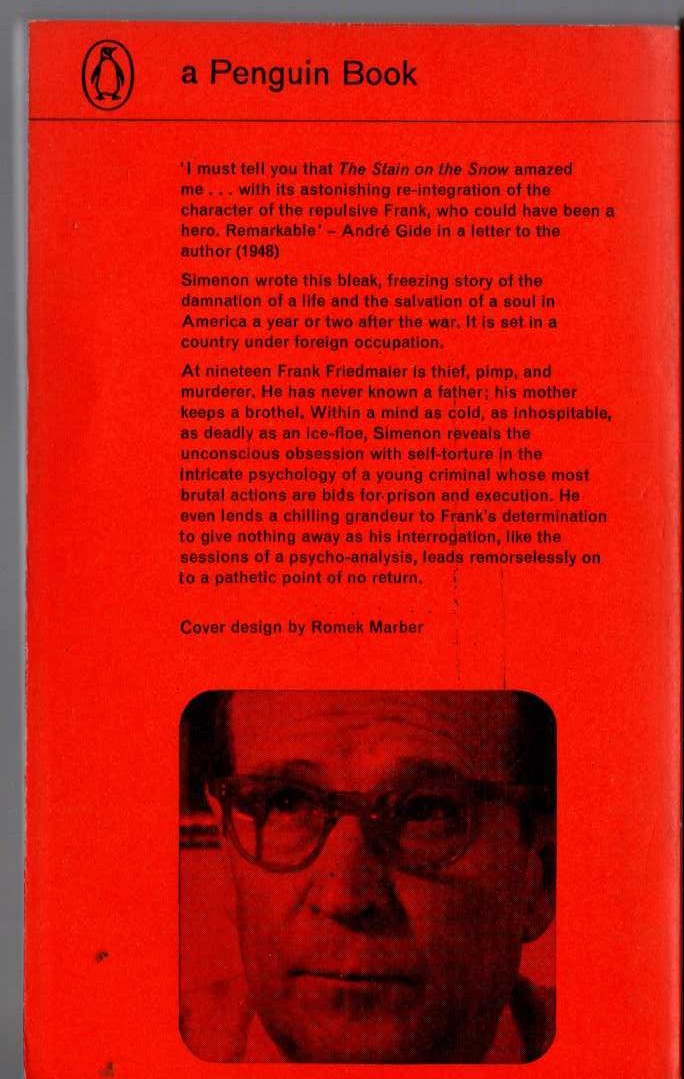 Georges Simenon  THE STAIN ON THE SNOW magnified rear book cover image