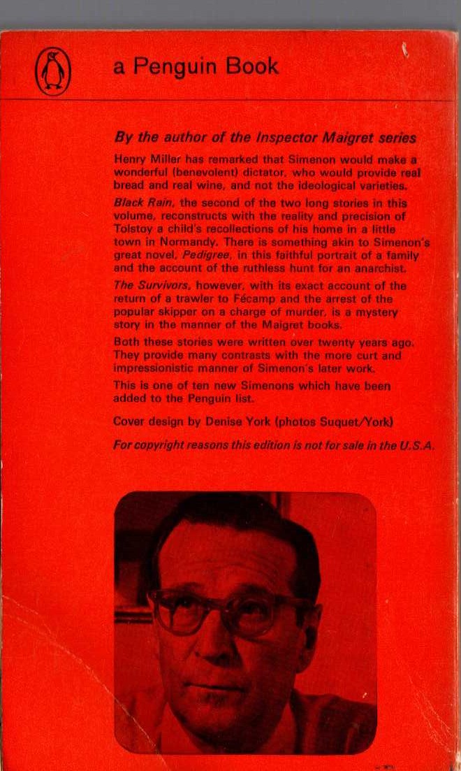 Georges Simenon  BLACK RAIN magnified rear book cover image