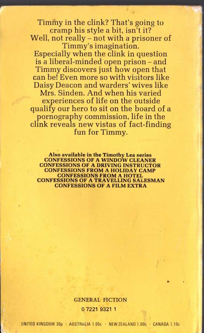 Timothy Lea  CONFESSIONS FROM THE CLINK magnified rear book cover image