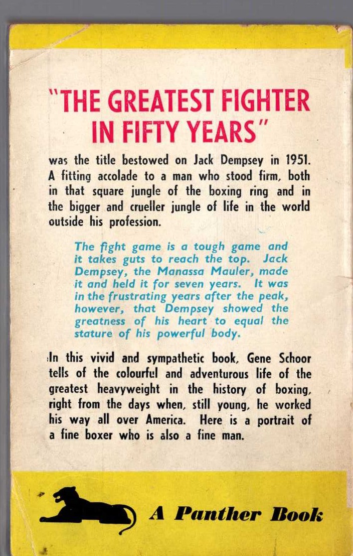 Gene Schoor  THE JACK DEMPSEY STORY magnified rear book cover image