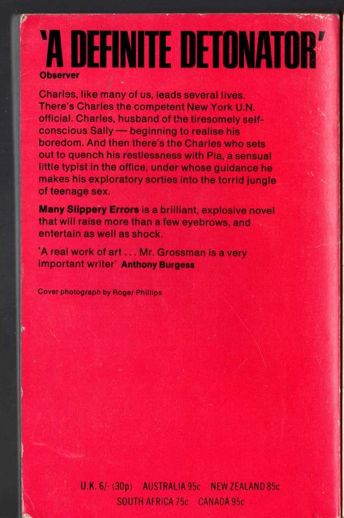 Alfred Grossman  MANY SLIPPERY ERRORS magnified rear book cover image