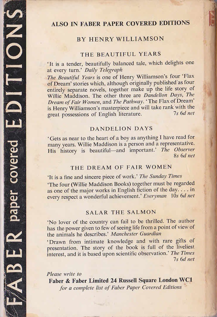 Henry Williamson  THE PATHWAY magnified rear book cover image