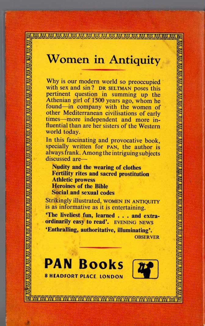 Charles Seltman  WOMEN IN ANTIQUITY magnified rear book cover image