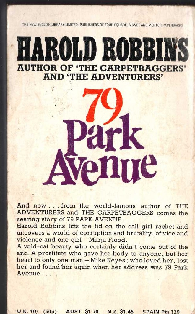 Harold Robbins  79-PARK AVENUE magnified rear book cover image