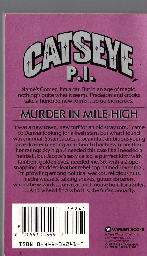 Simon Hawke  THE NINE LIVES OF CATSEYE GOMEZ magnified rear book cover image