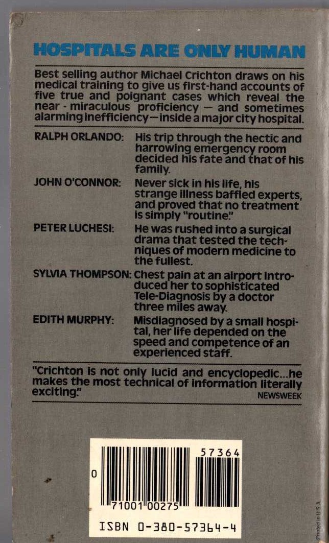 Michael Crichton  FIVE PATIENTS magnified rear book cover image