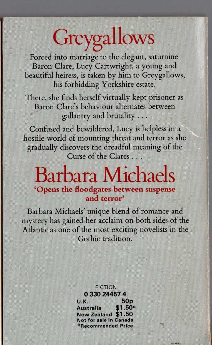 Barbara Michaels  GREYGALLOWS magnified rear book cover image