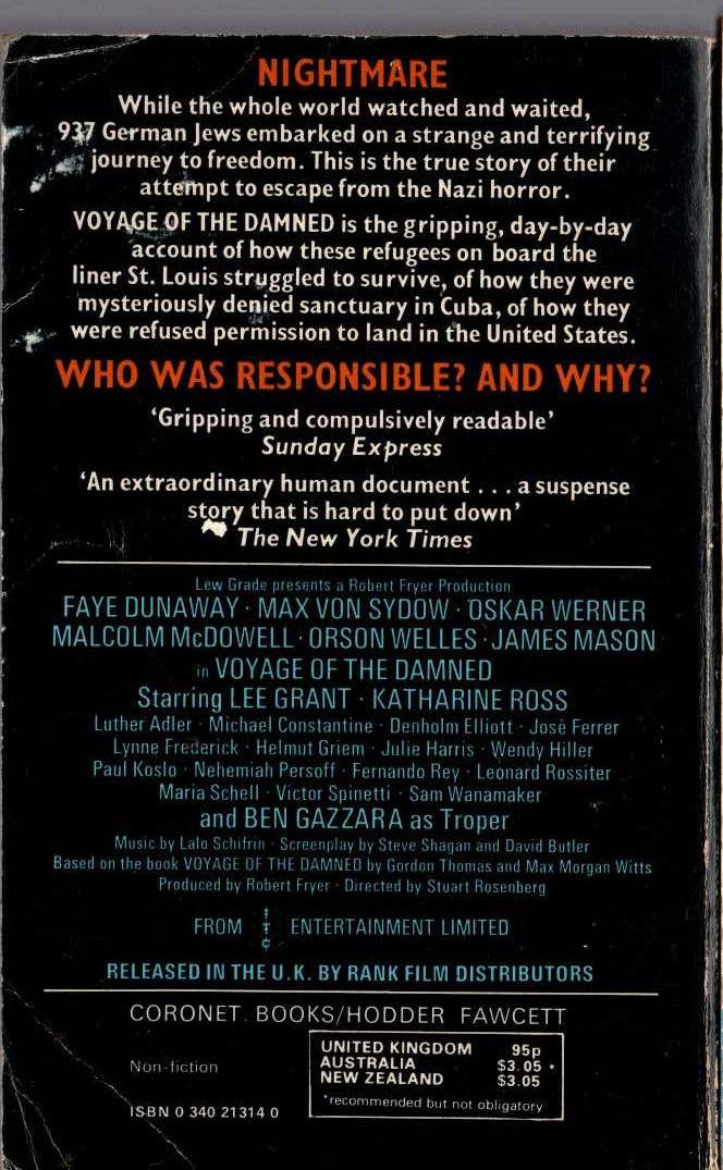 VOYAGE OF THE DAMNED magnified rear book cover image