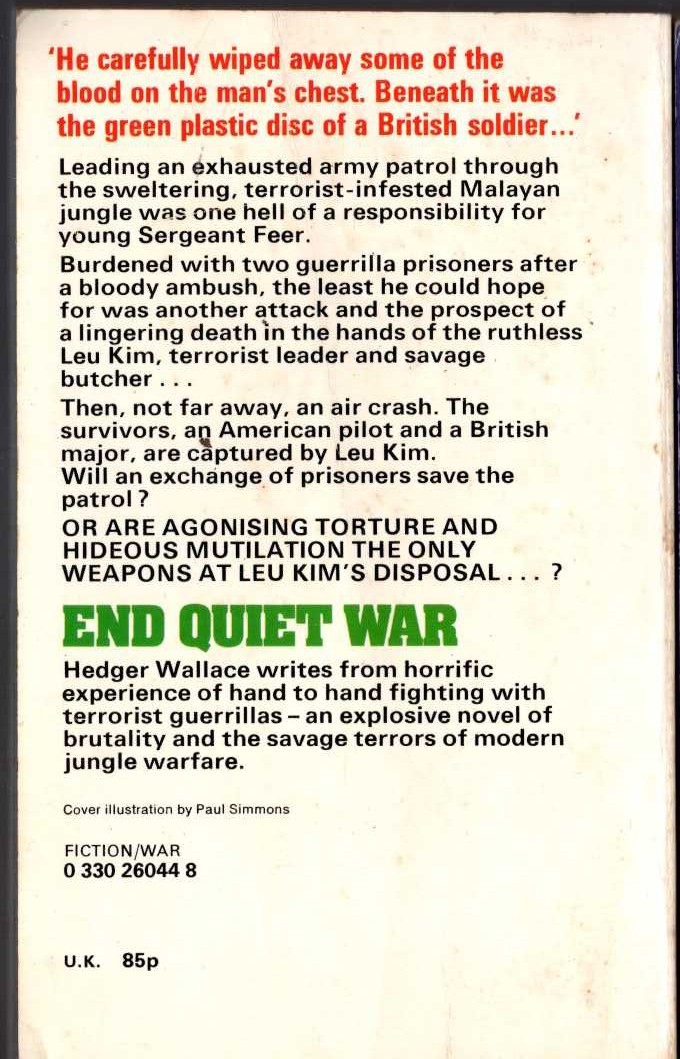 Hedger Wallace  END QUIET WAR magnified rear book cover image