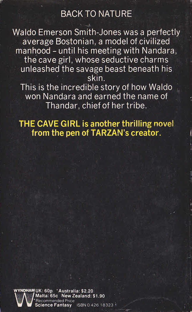 Edgar Rice Burroughs  THE CAVE GIRL magnified rear book cover image