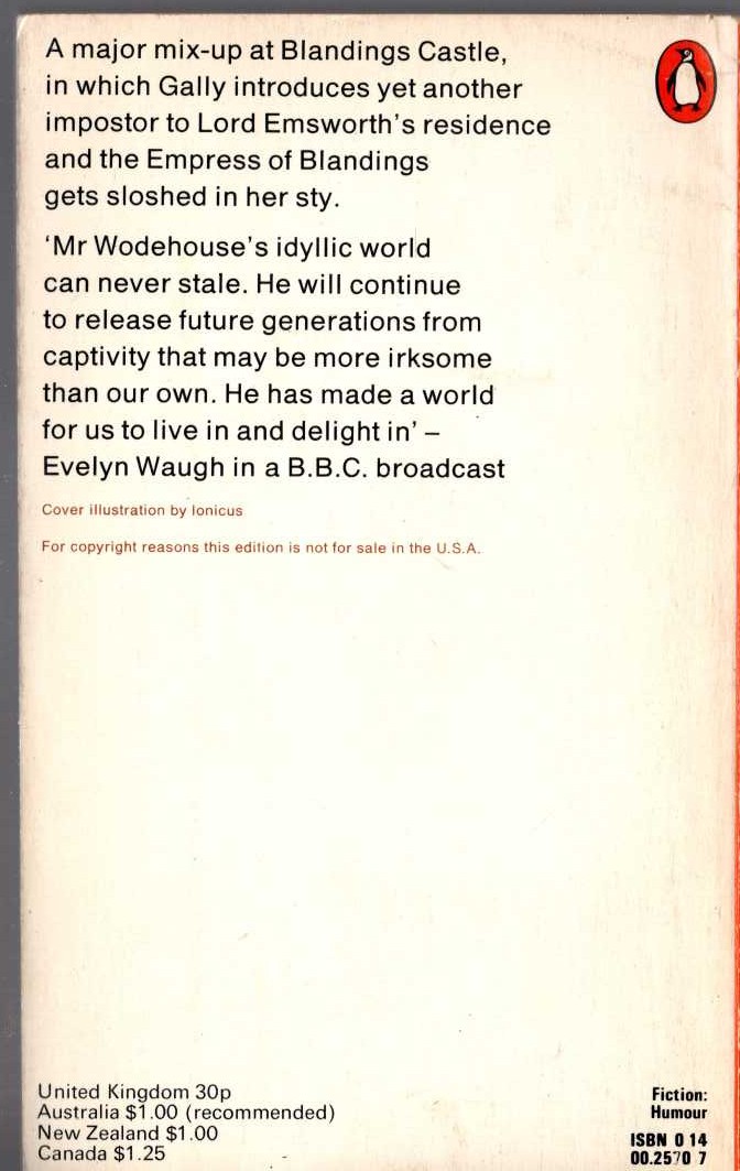 P.G. Wodehouse  GALAHAD AT BLANDINGS magnified rear book cover image