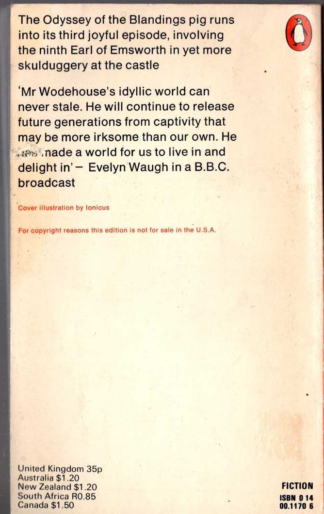 P.G. Wodehouse  PIGS HAVE WINGS magnified rear book cover image