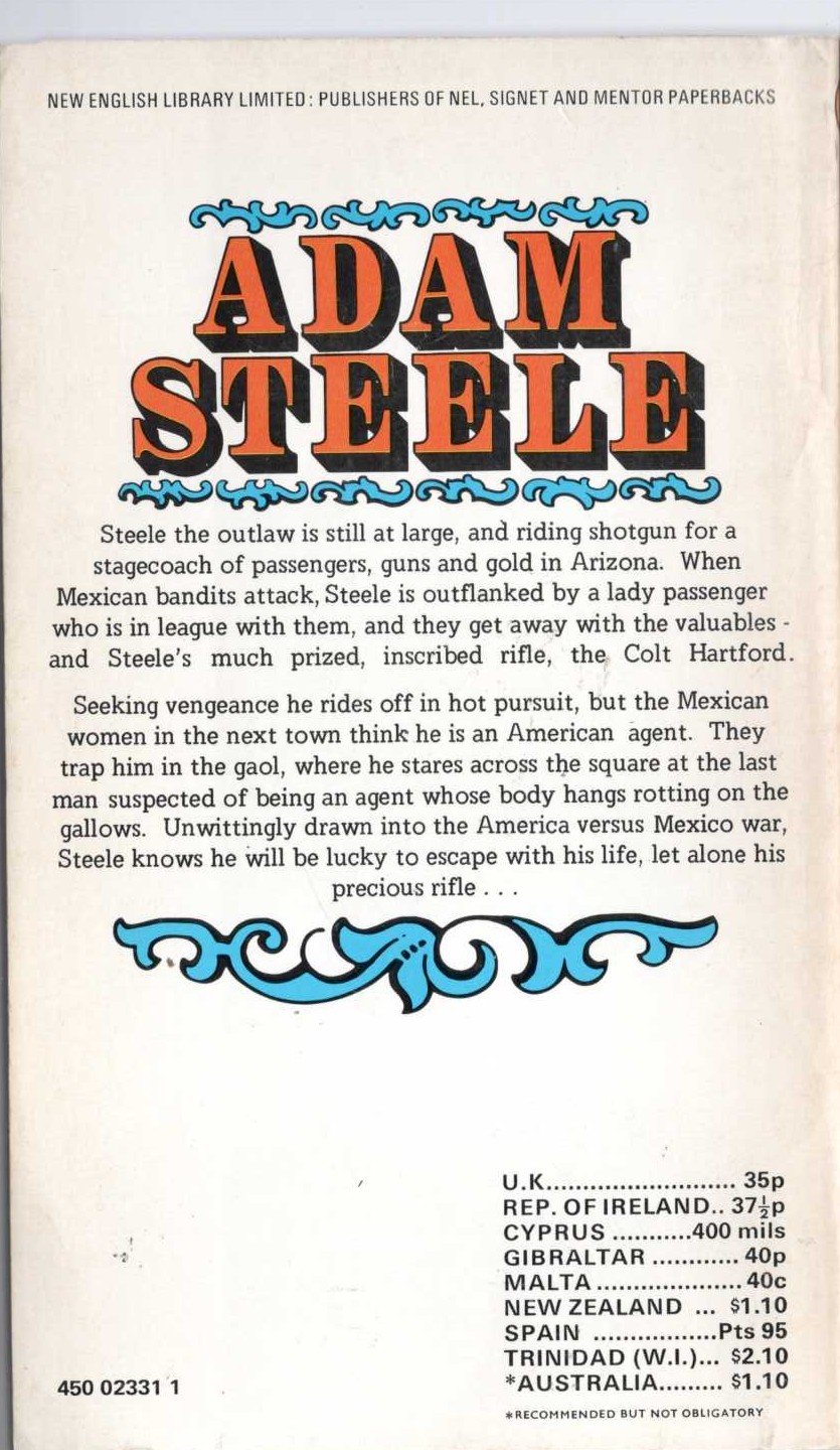 George G. Gilman  ADAM STEELE 5: GUN RUN magnified rear book cover image