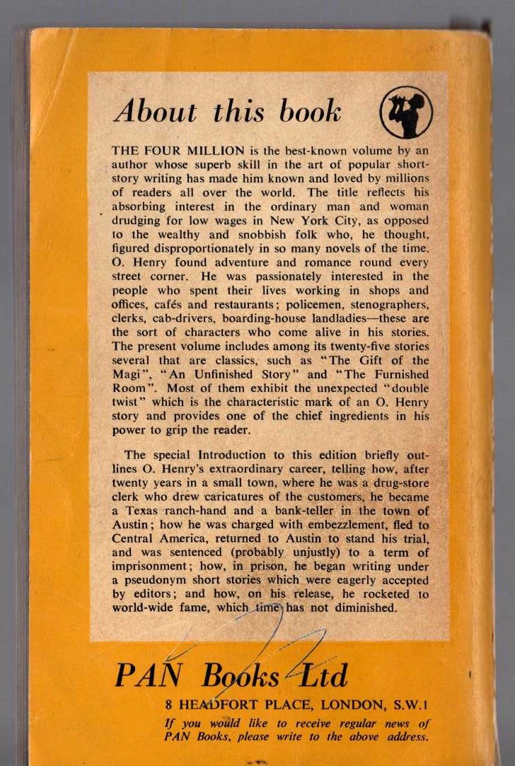 O. Henry  THE FOUR MILLION magnified rear book cover image