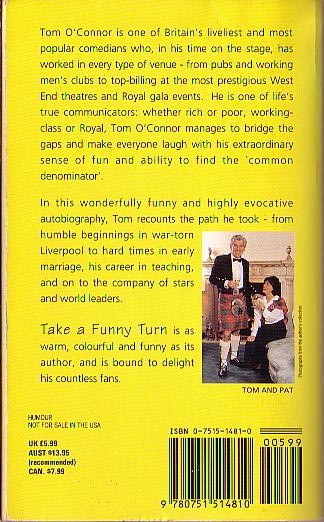 Tom O'Connor  TAKE A FUNNY TURN. Autobiography magnified rear book cover image