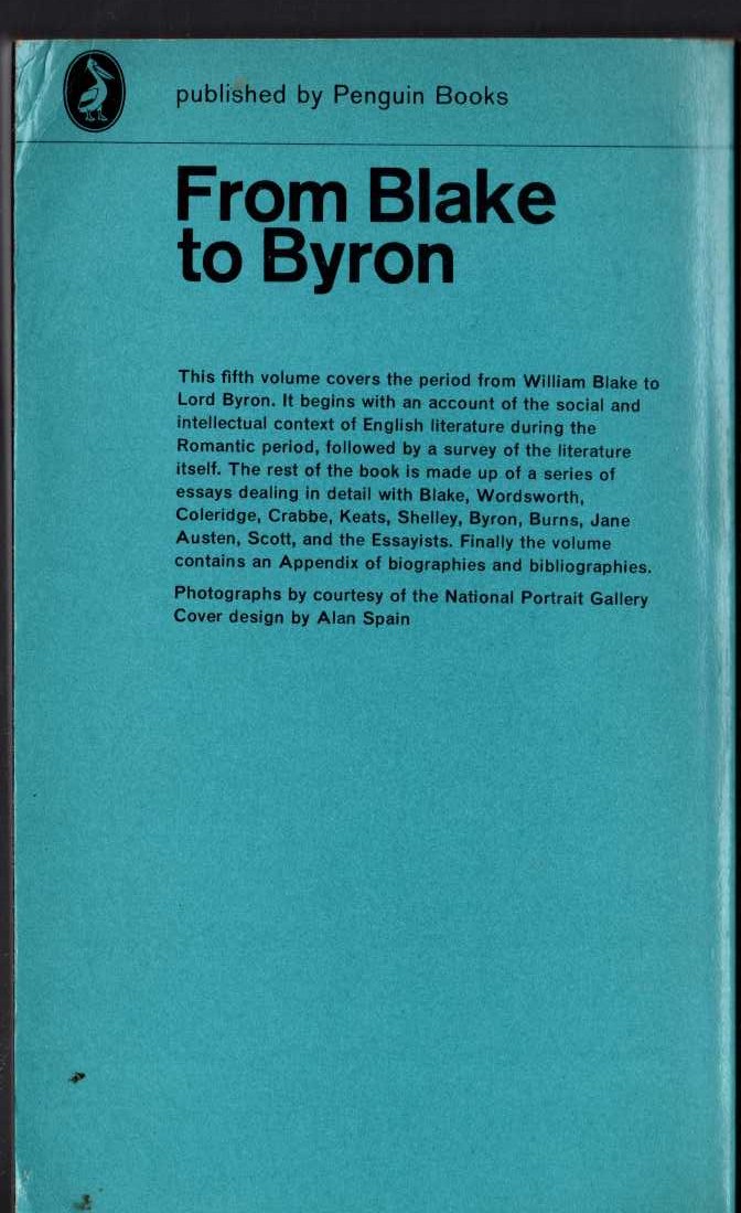 Boris Ford (edits) THE PELICAN GUIDE TO ENGLISH LITERATURE (5): FROM BLAKE TO BYRON magnified rear book cover image