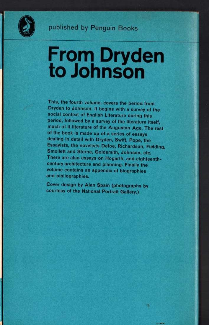 Boris Ford (edits) THE PELICAN GUIDE TO ENGLISH LITERATURE (4): FROM DRYDEN TO JOHNSON magnified rear book cover image
