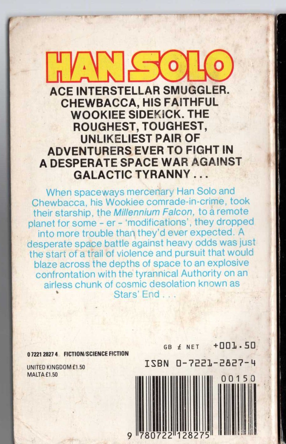 Brian Daley  HAN SOLO AT STARS' END magnified rear book cover image
