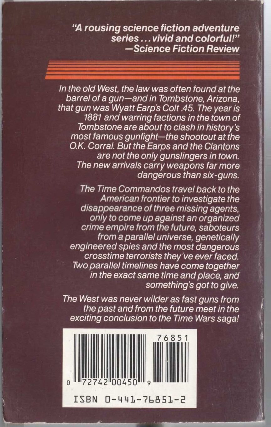 Simon Hawke  THE SIX-GUN SOLUTION magnified rear book cover image