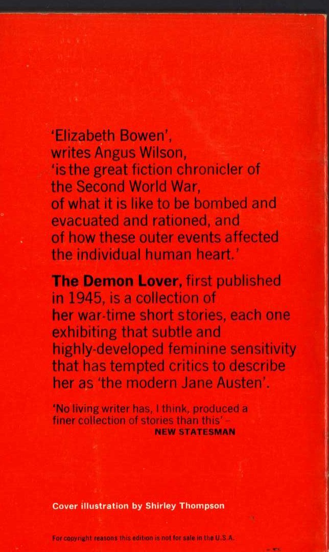 Elizabeth Bowen  THE DEMON LOVER & other stories magnified rear book cover image