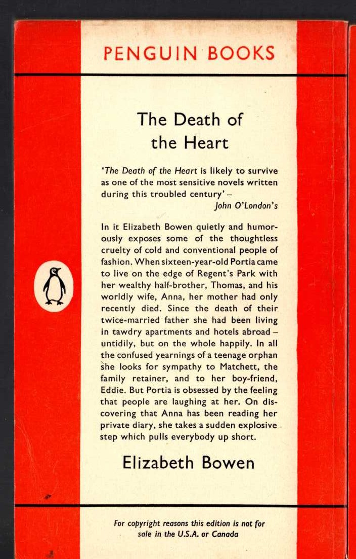 Elizabeth Bowen  THE DEATH OF THE HEART magnified rear book cover image