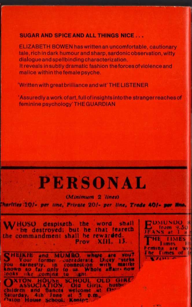 Elizabeth Bowen  THE LITTLE GIRLS magnified rear book cover image