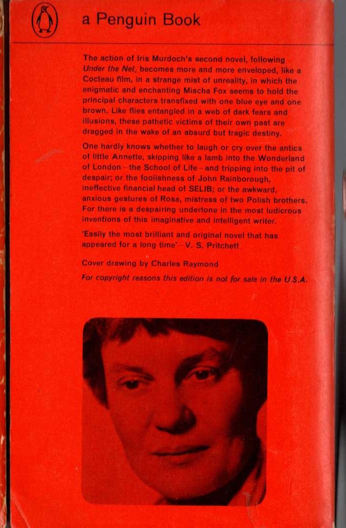 Iris Murdoch  THE FLIGHT FROM THE ENCHANTER magnified rear book cover image