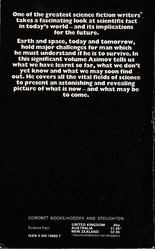 Isaac Asimov (Non-Fiction) TODAY AND TOMORROW magnified rear book cover image