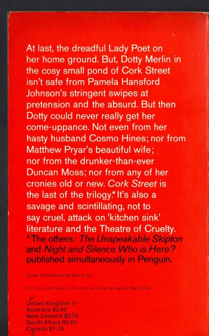 Pamela Hansford Johnson  CORK STREET, NEST TO THE HATTER'S magnified rear book cover image