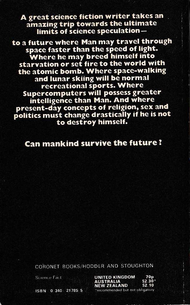 Isaac Asimov (Non-fiction) TOWARDS TOMORROW magnified rear book cover image