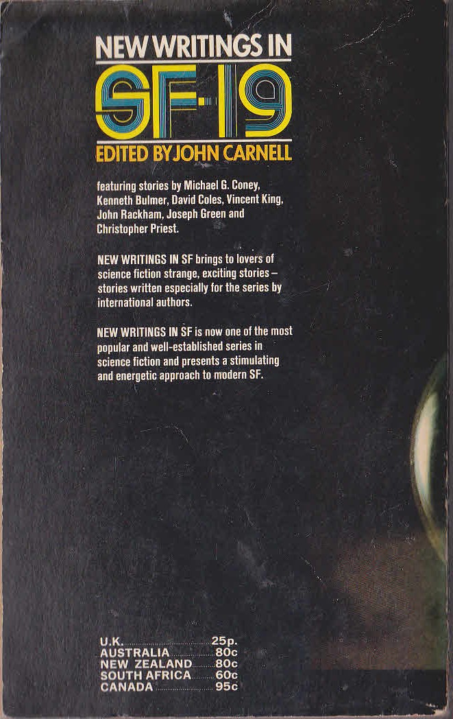John Carnell (Edits) NEW WRITINGS IN SF-19 magnified rear book cover image