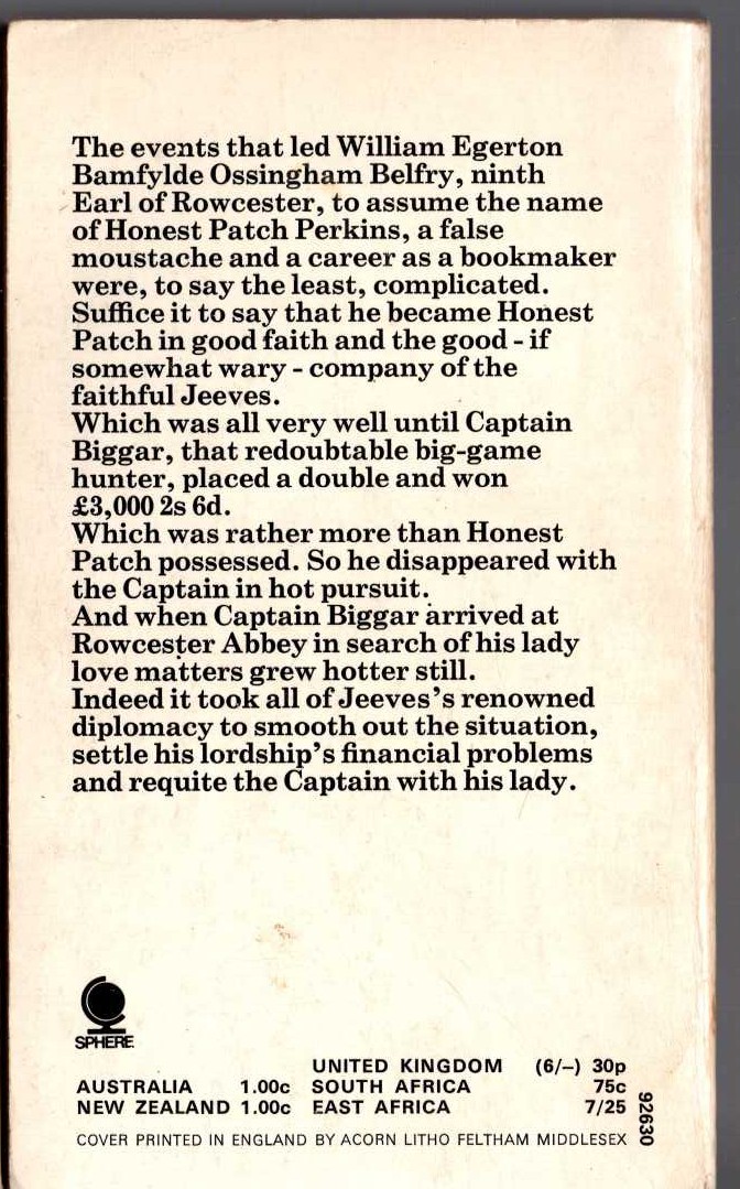 P.G. Wodehouse  RING FOR JEEVES magnified rear book cover image