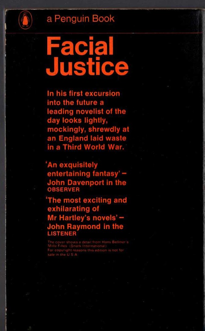 L.P. Hartley  FACIAL JUSTICE magnified rear book cover image