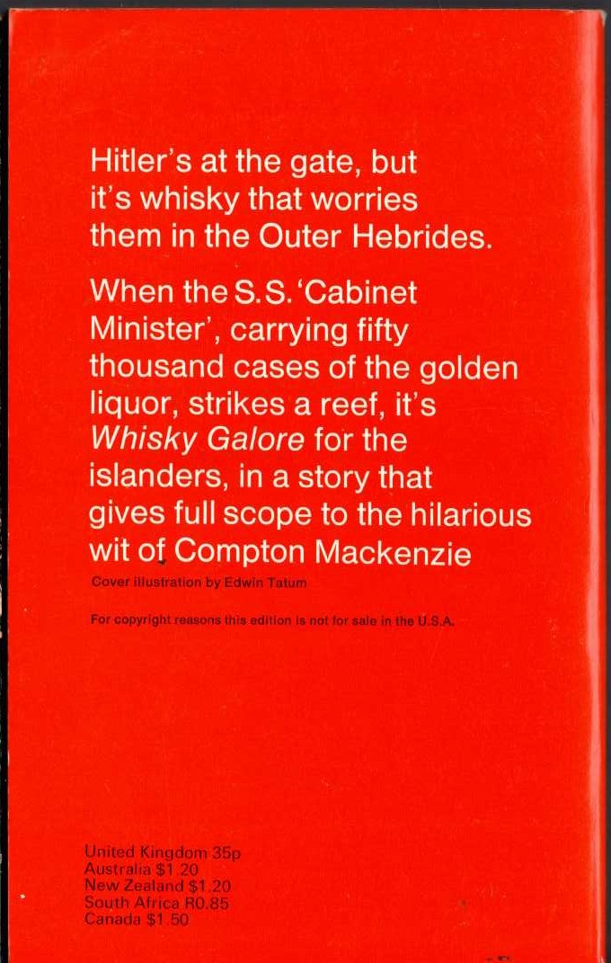 Compton Mackenzie  WHISKEY GALORE magnified rear book cover image