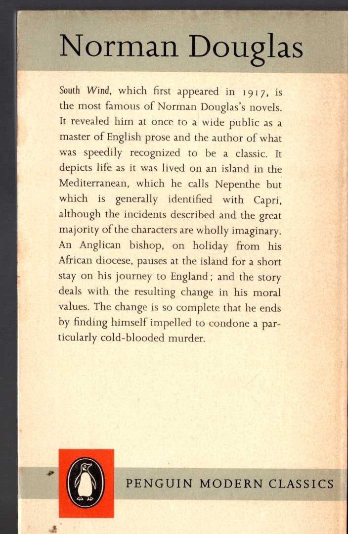 Norman Douglas  SOUTH WIND magnified rear book cover image