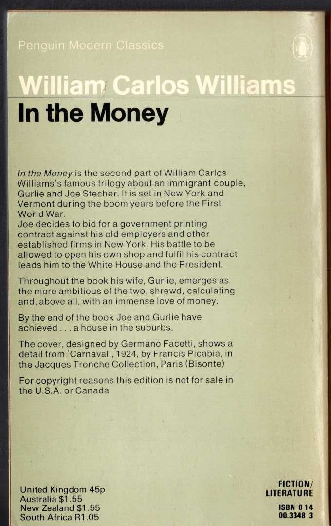 Willam Carlos Williams  IN THE MONEY magnified rear book cover image